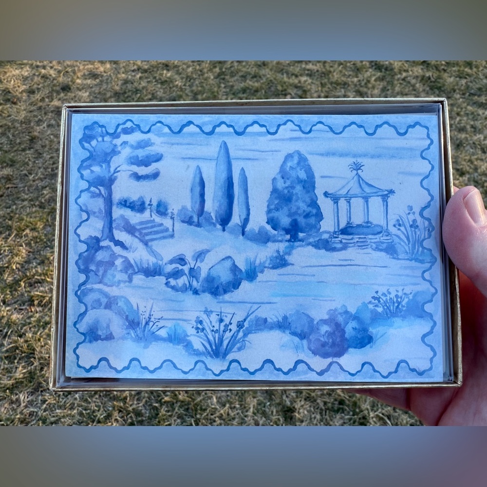 Caspari Blue Tuscan Toile Blank Note Cards Vintage Katharine Barnwell French